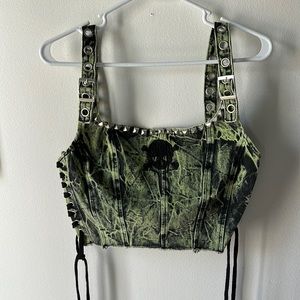 Dolls Kill / Current Mood Green Acid Wash corset top